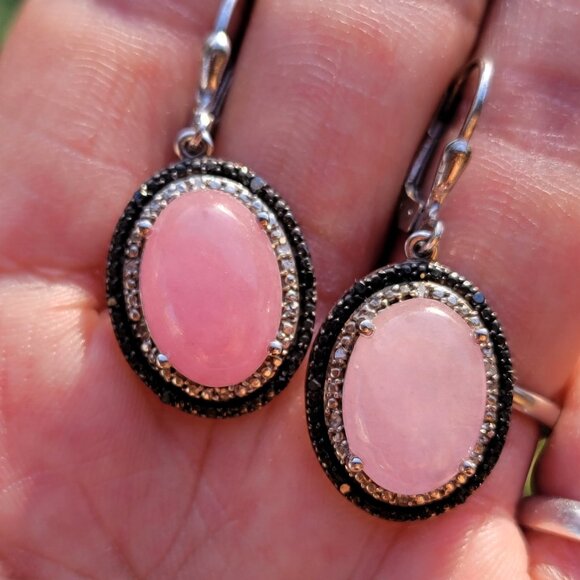 Jewelry - Absolutely stunning rare rose quartz black spinel diamond 925 sterling silver ea